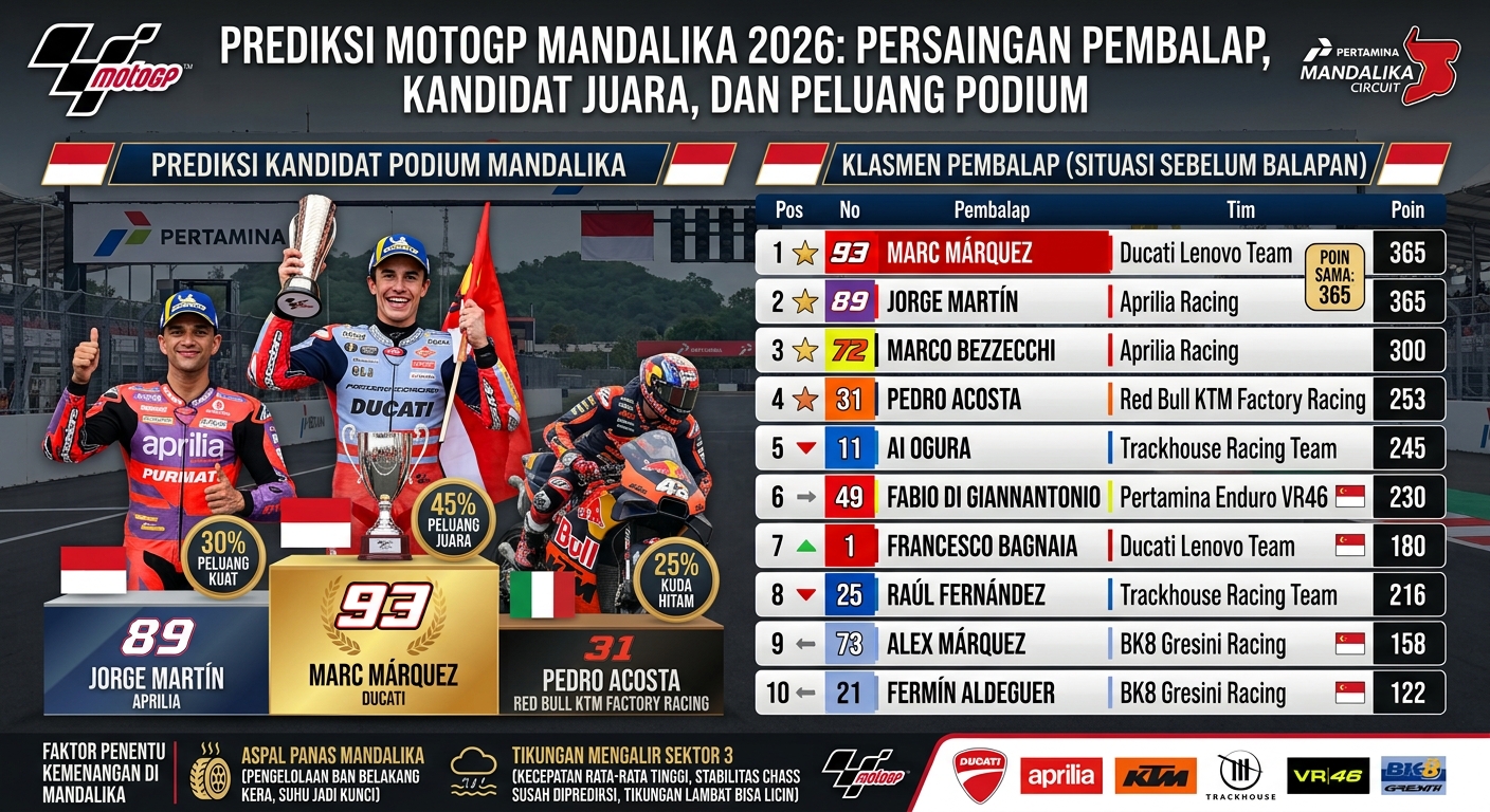 Prediksi MotoGP Mandalika 2026: Persaingan Pembalap, Kandidat Juara, dan Peluang Podium