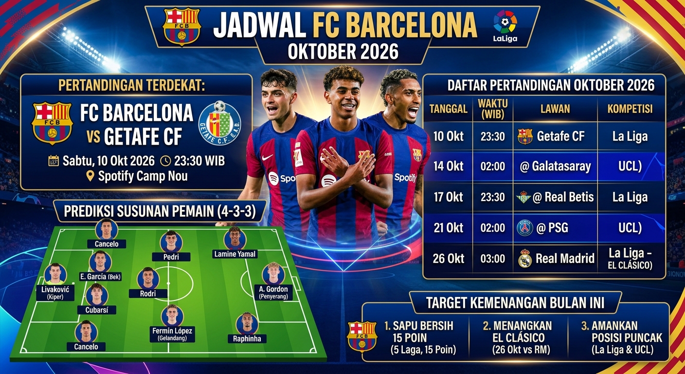 Jadwal Barcelona Bulan Ini 2026: Pertandingan Terdekat, Prediksi Susunan Pemain, dan Target Kemenangan