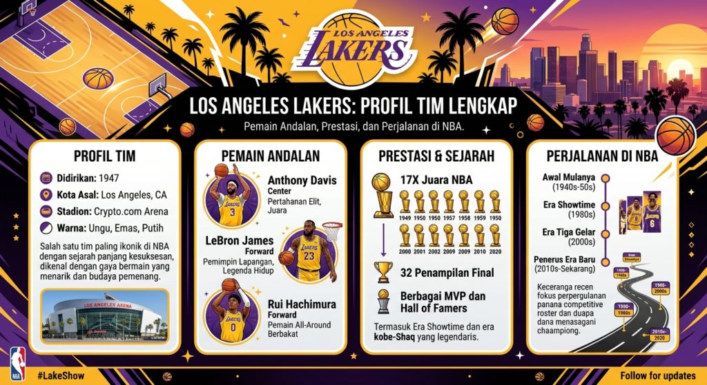 Los Angeles Lakers Terbaru: Profil Tim, Pemain Andalan, Prestasi, dan Perjalanan di NBA