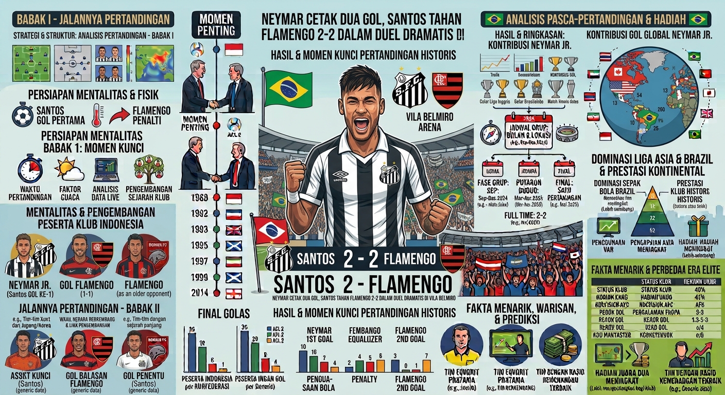 Neymar Cetak Dua Gol, Santos Tahan Flamengo 2-2 dalam Duel Dramatis di Vila Belmiro